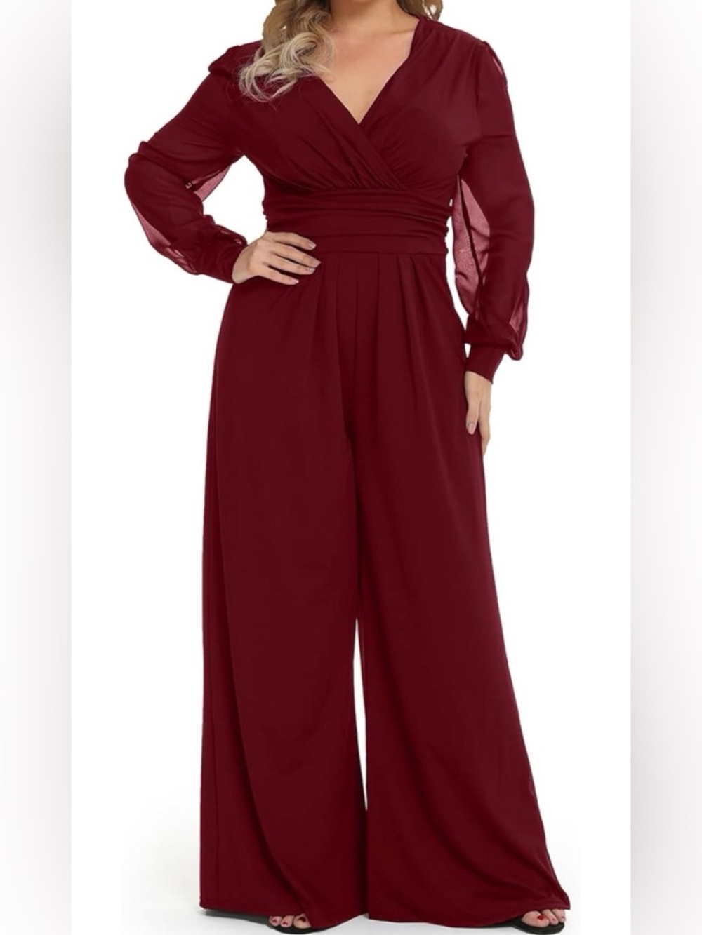 Plus-Size Wide-Leg 1X Jumpsuit in Burgundy